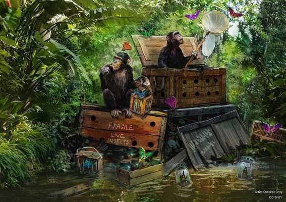 Jungle Cruise Concept Art Featuring Monkeys and Butterflies