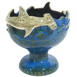 Front - Hammerhead Shark Bowl 2.0 - Shima Ceramics - Artist Proof #1 (Blue With Grey Sharks)