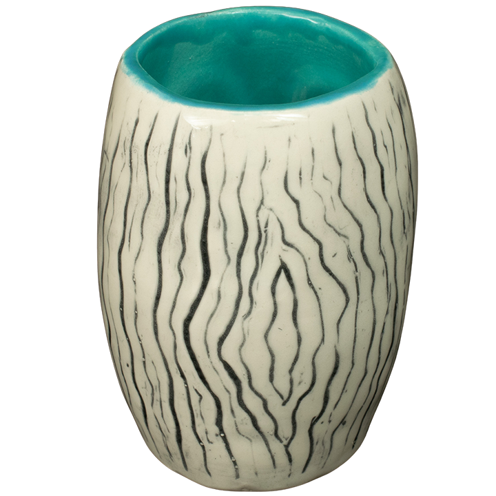 Back - Little Headhunter Tiki Shot Glass - Terrible Tiki - White With A Teal Interior Edition