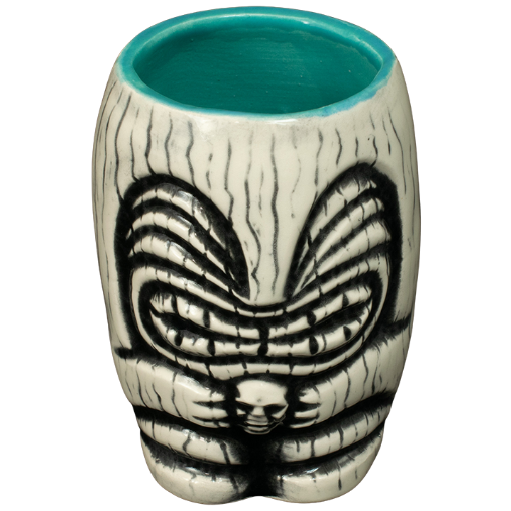 Front - Little Headhunter Tiki Shot Glass - Terrible Tiki - White With A Teal Interior Edition