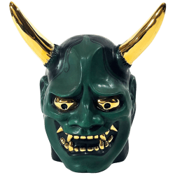 Front - Hannya Demon Mug - Shima Ceramics - Green With Gold Horns Edition