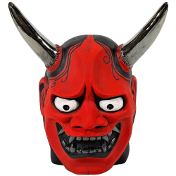 Front - Hannya Demon Mug - Shima Ceramics - Red With Metallic Horns Edition