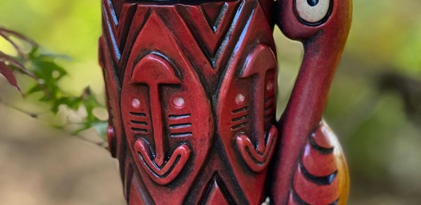 Night Drums Mug By Mini Tiki Meow (Ceramics By Carol)