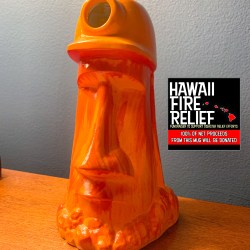 RARE Orange 2nd Anniversary Mug (Miner Moai) From Tiki Underground [100% Net Proceeds Go To Hawaii Fire Relief]
