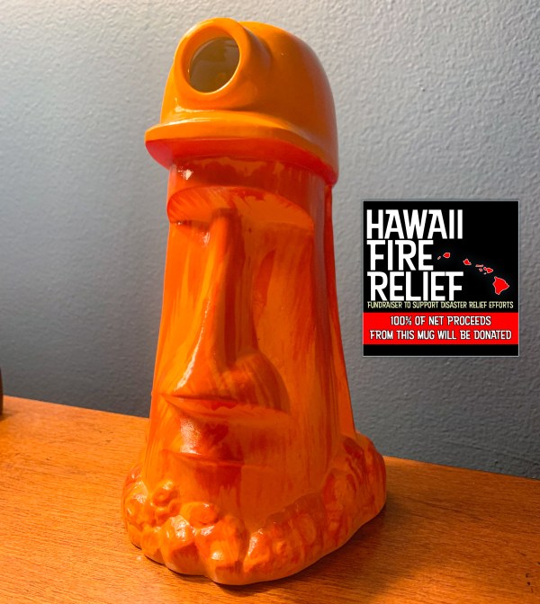 RARE Orange 2nd Anniversary Mug (Miner Moai) From Tiki Underground [100% Net Proceeds Go To Hawaii Fire Relief]