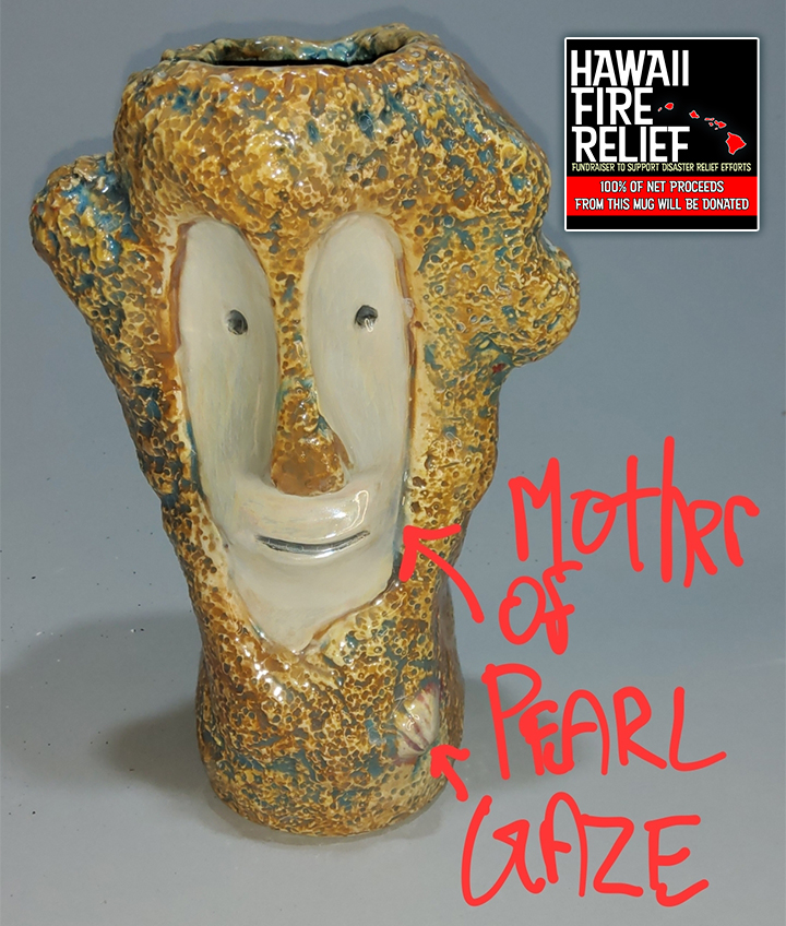 Sea Sponge Tiki Bob Mug In Mother Of Pearl Glaze By Bertiki [100% Net Proceeds Go To Hawaii Fire Relief]