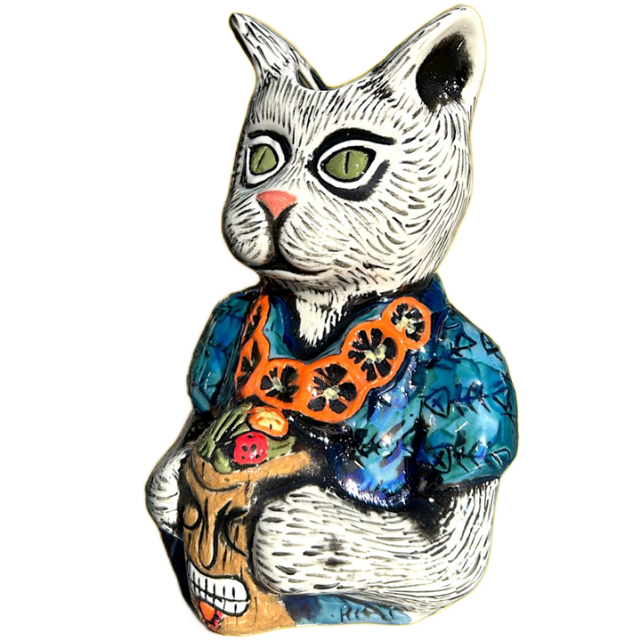 Sip And Purr Cat Mug - Niki's Tiki - White Edition - Angle