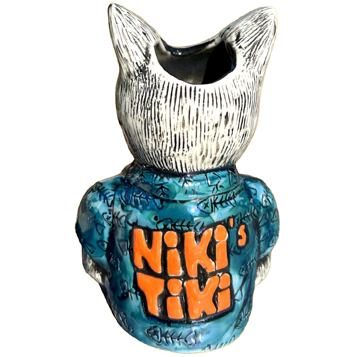 Sip And Purr Cat Mug - Niki's Tiki - White Edition - Back