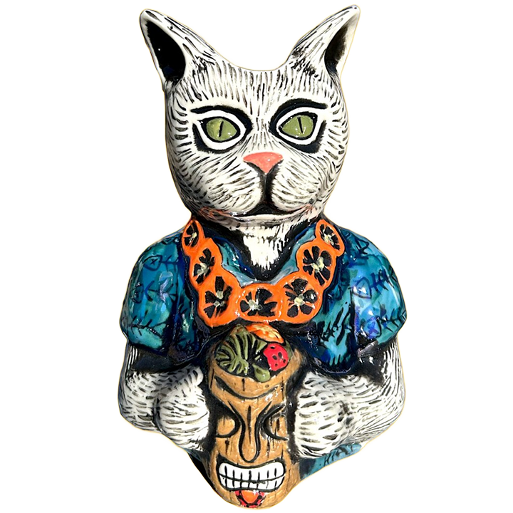 Sip And Purr Cat Mug - Niki's Tiki - White Edition - Front